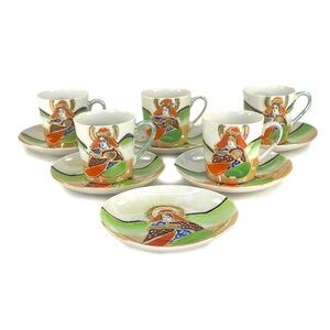 Mepoco Japanese Porcelain Lusterware Demi-Tasse Cups & Saucers - 5, c.1930